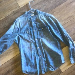 All Saints Floral Print Denim Button Down